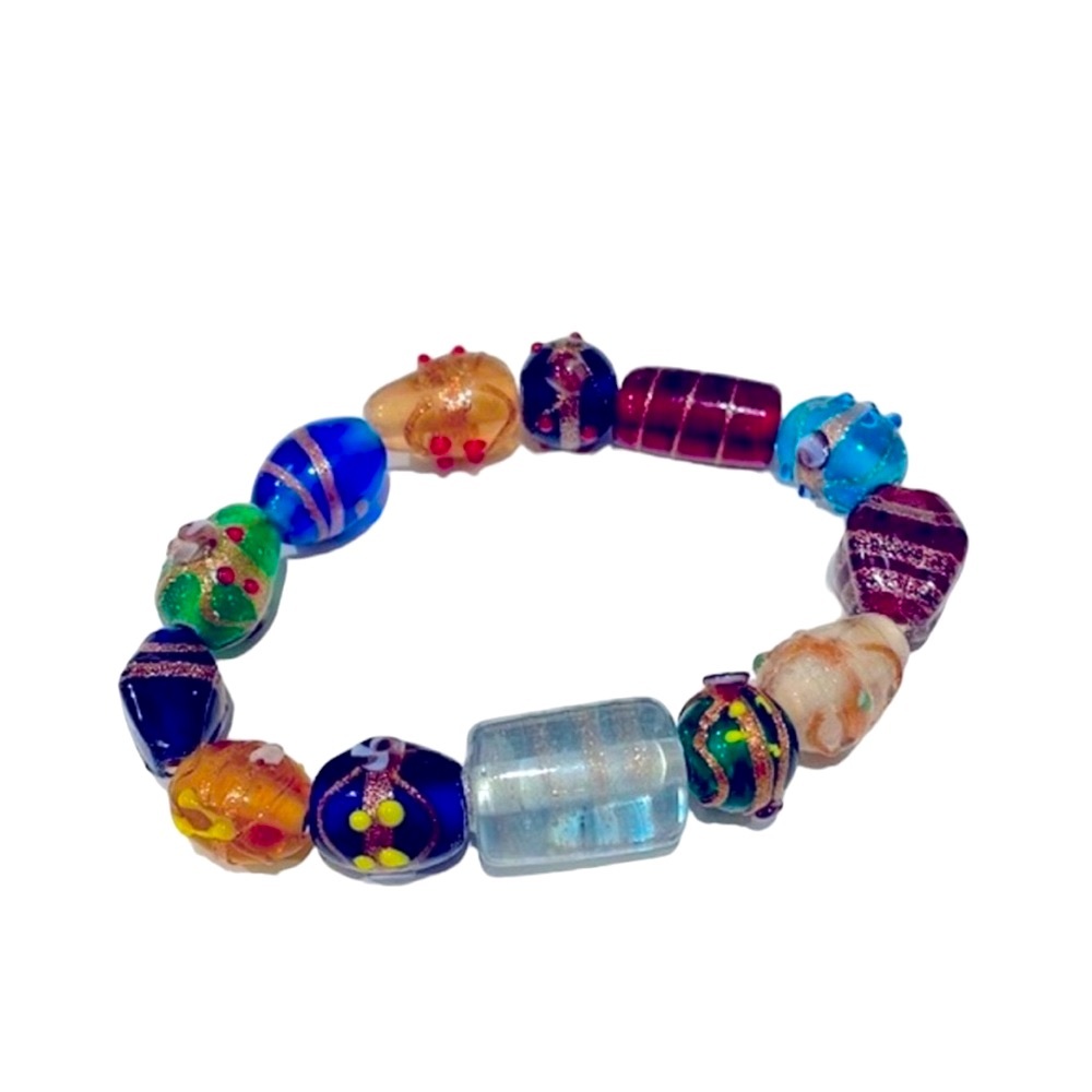 Glass beaded elastic bracelet. Vintage.